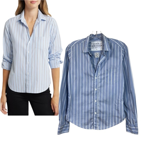 Frank & Eileen Tops - Frank & Eileen, Women’s ‘Barry’ Tailored Striped Button-Down Shirt, Blue X-Small